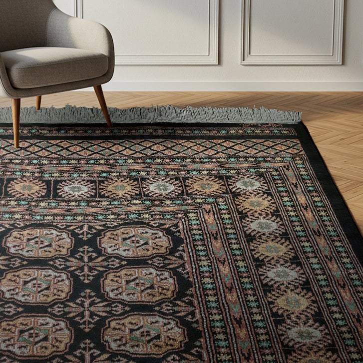Pakistani Hand Knotted Rug Collection, Classic Bukhara Kuba Black