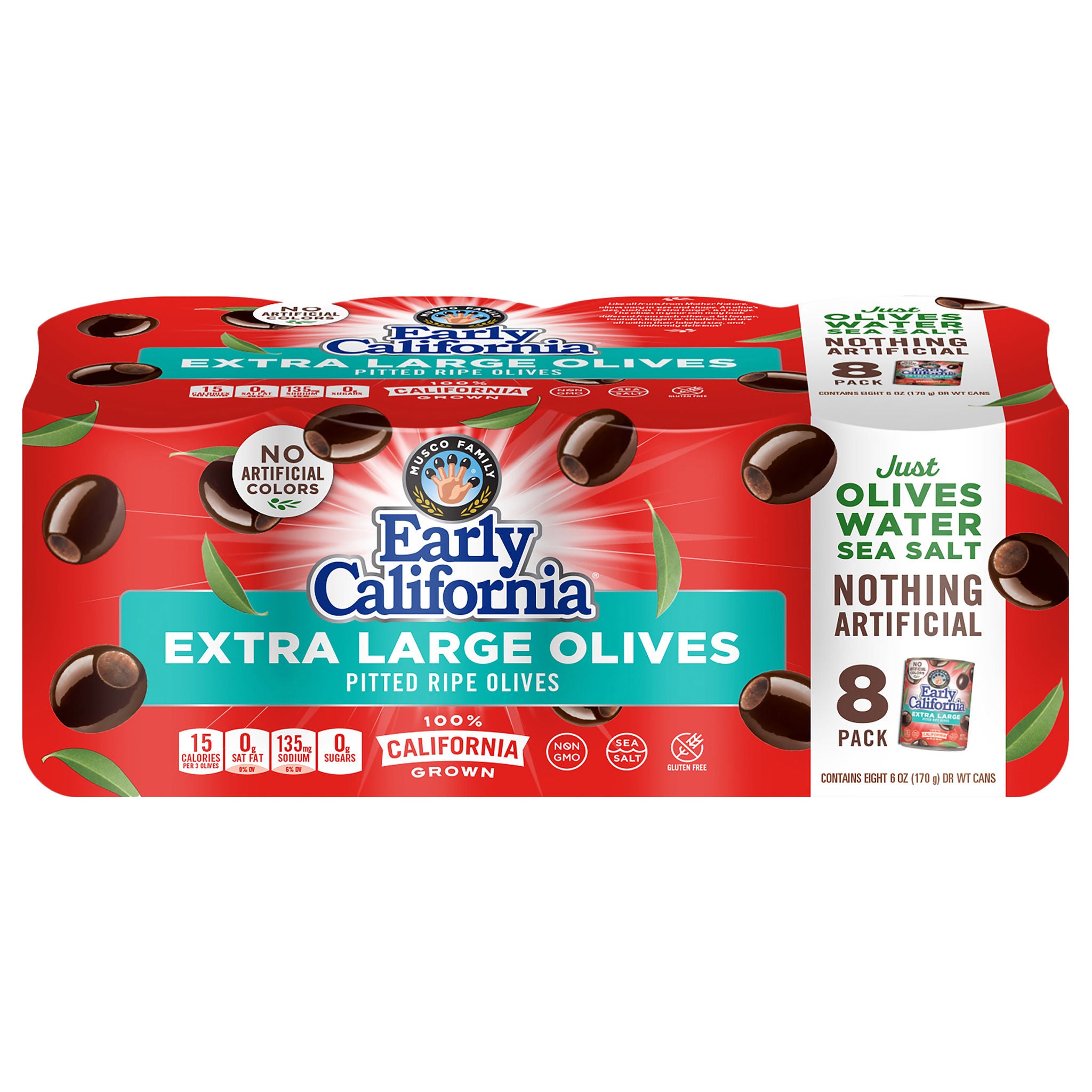 EARLY CALIFORNIA EXTRA LARGE OLIVES 8 PACK 6 OUNCES EACH