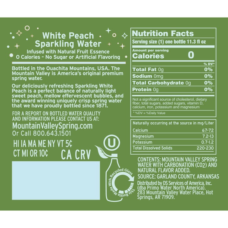 The Mountain Valley Sparkling Water, White Peach, 11.3 fl oz, 24