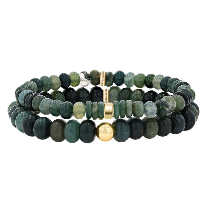 Sheryl Lowe Moss Agate 6mm Beaded Bracelet with 14kt Smooth