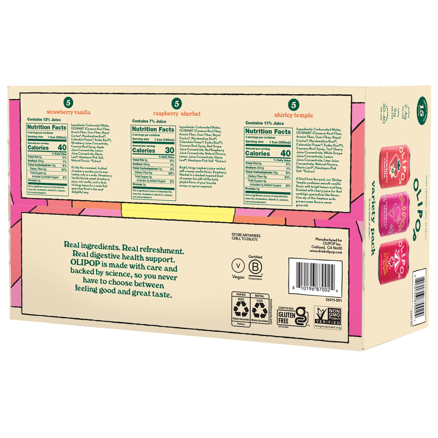 OLIPOP Prebiotic Soda, Spring Variety Pack, 12 fl oz, 15 ct | Costco