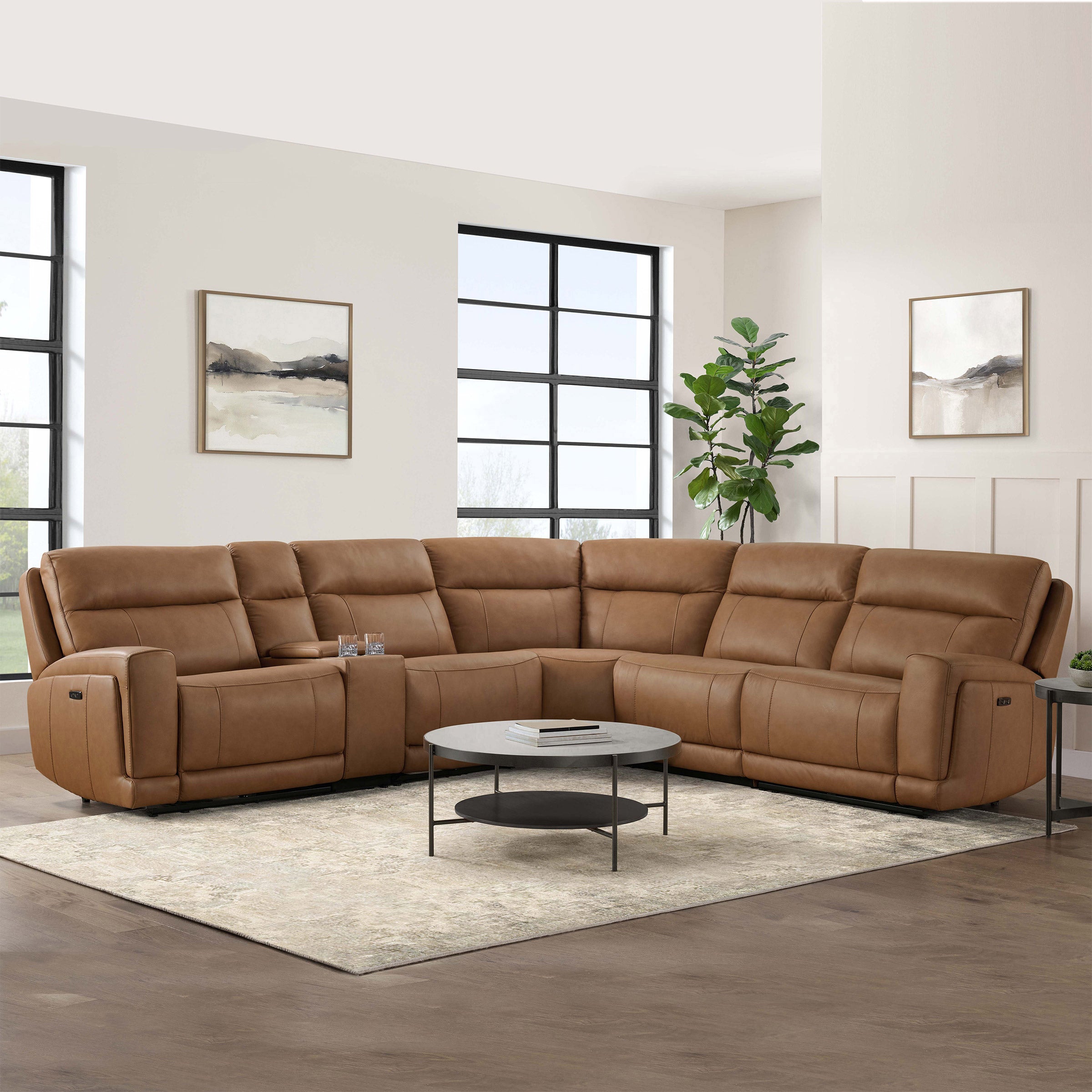 ラクレコ＋ Lauretta 6-piece Leather Power Reclining Sectional with Power