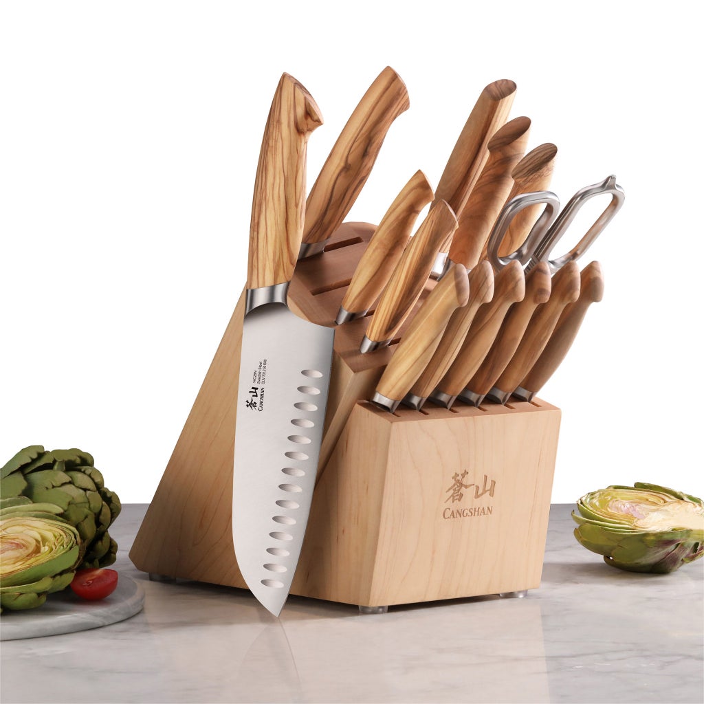 Kōkentō カーボン棒 CASISOGOSEN No.5000 50本入り Cangshan OLIV Series Swedish Steel 15-Piece Knife Block Set, Maple