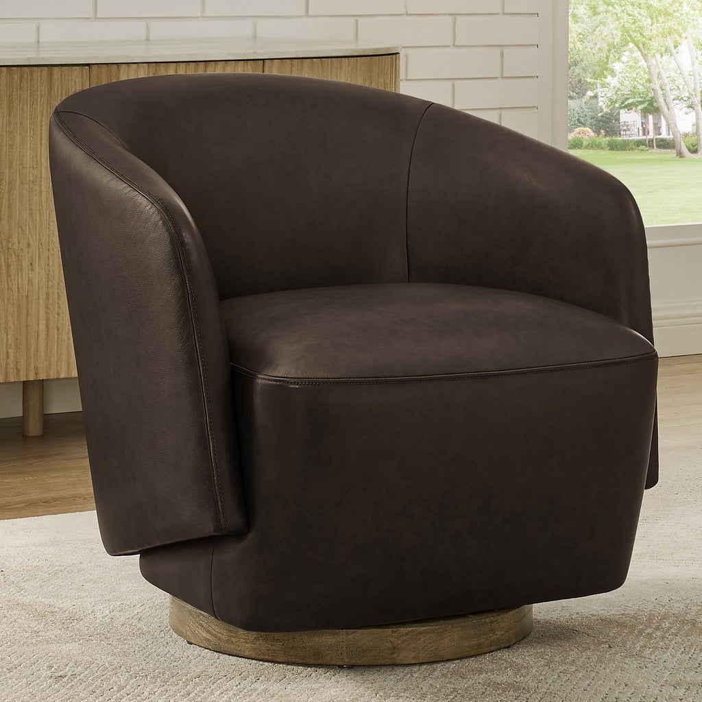 Henredon Murphy Leather Swivel Chair, Dark Brown | Costco