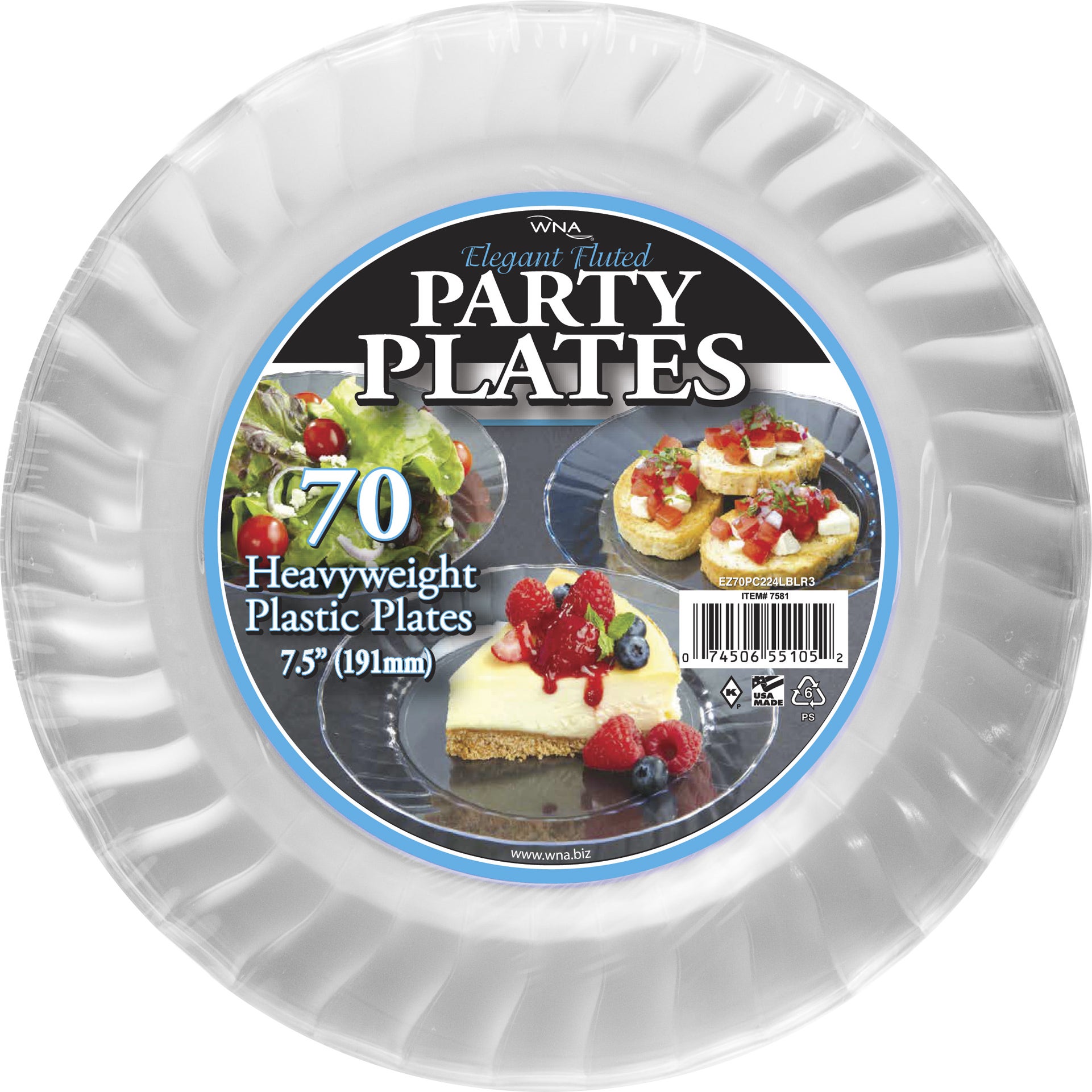 WNA 7-1/2" Plastic Plates, Clear, 70-count