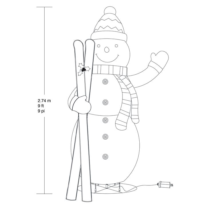 9' Pop-Up Snowman with Skis and LED Twinkle Lights | Costco