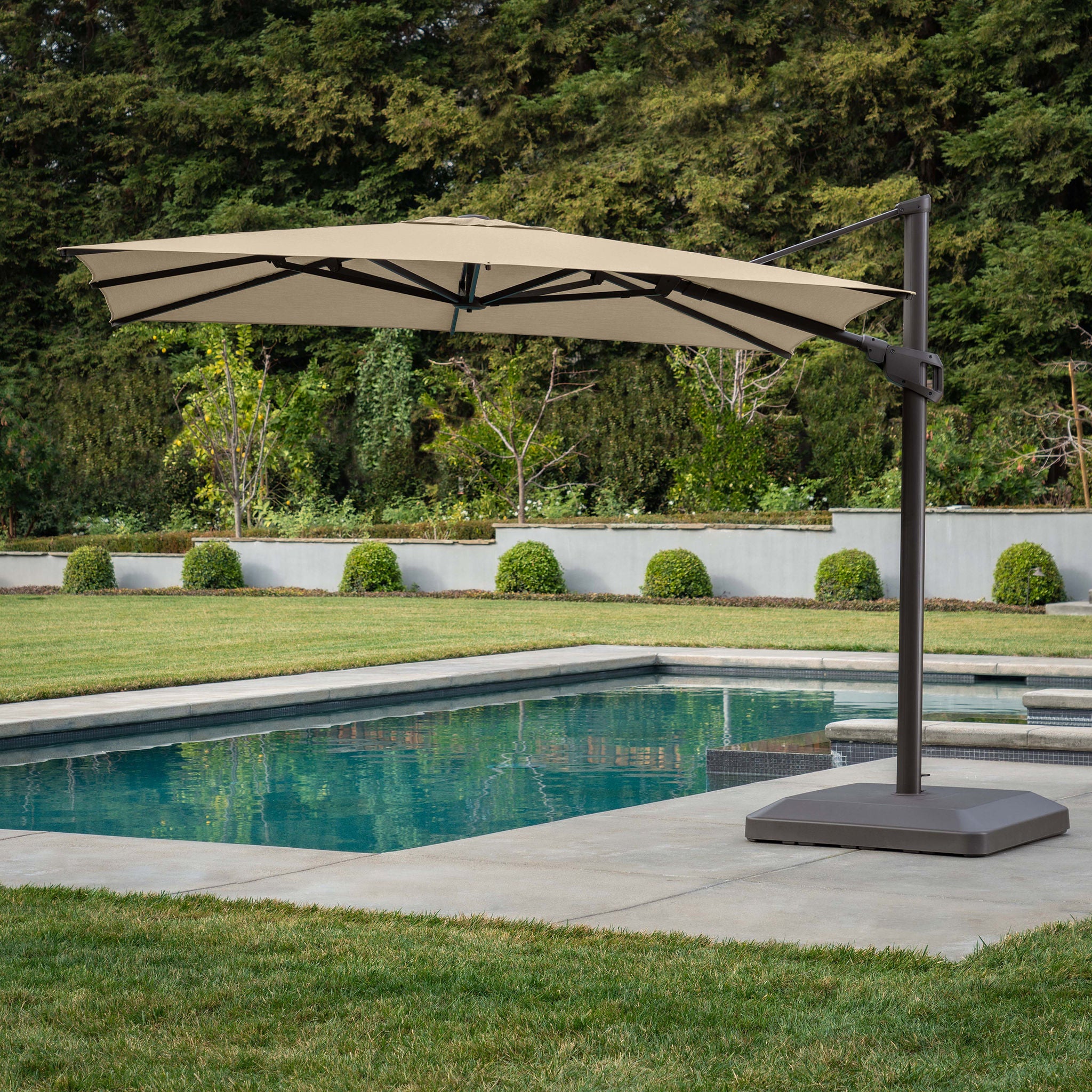 best offset patio umbrella 2022 Choice Products 10x10ft 2-Tier Square Outdoor Solar LED Cantilever w/ Base Included with a small gap in between to promote airflow and cool you while you enjoy the shade EVERITE, 11 ft Offset Cantilever