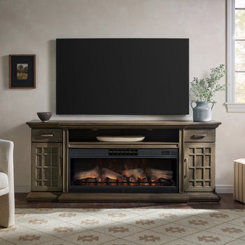 Tresanti Everett TV Console with ClassicFlame CoolGlow 2-in-1 Electric Fireplace and Fan, Brown