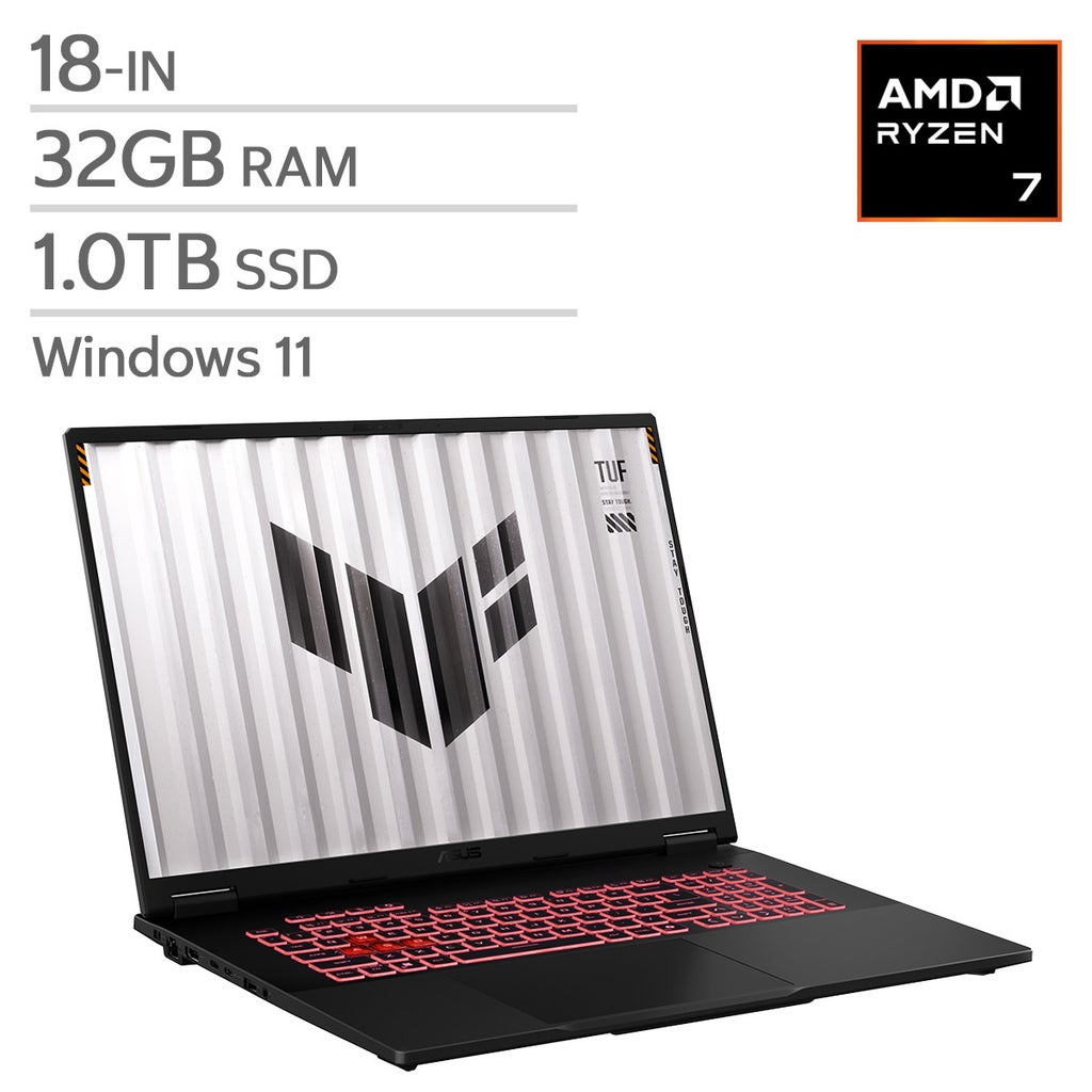 ASUS TUF A18 18-in Gaming Laptop, AMD Ryzen 7 260 – 32GB RAM, 1TB