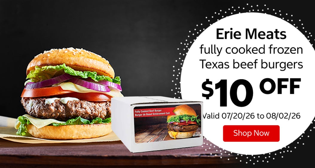 Erie Meats fully cooked frozen Texas beef burgers $10 OFF Valid 07/20/26 to 08/02/26 Shop Now 