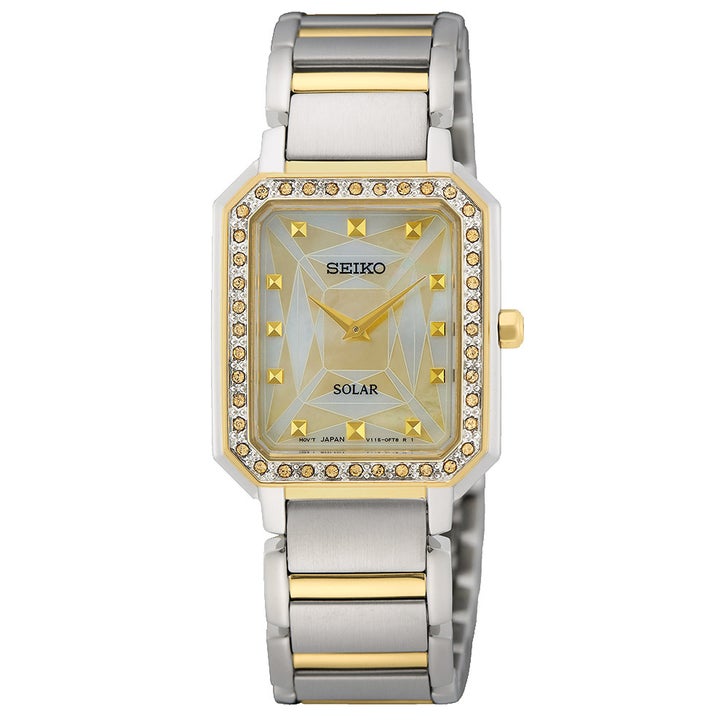 【稼動】レディース腕時計　SEIKO SOLAR 14KWG 金無垢ケース Seiko Crystals Collection Rectangular Ladies Solar Watch | Costco