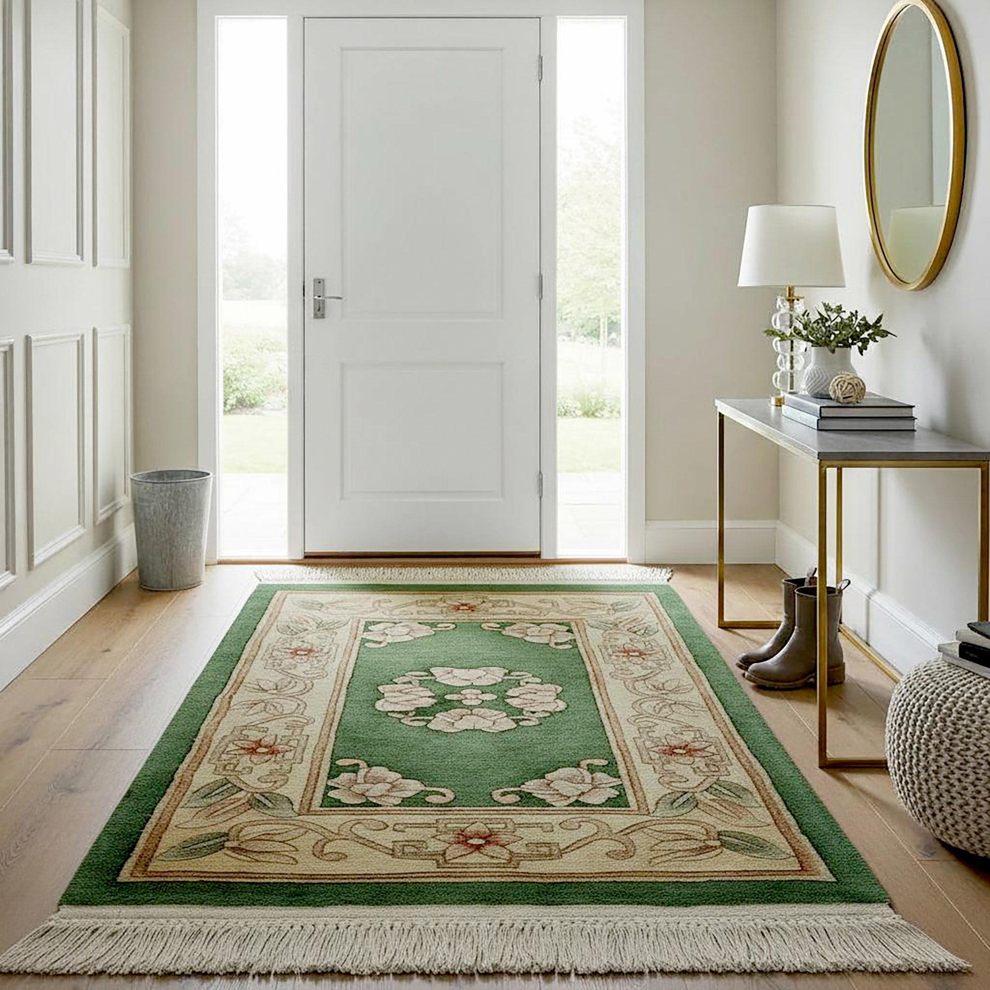 vintage floor cushion　グリーンベージュ Pagoda Hand Knotted Rug Collection, Vernier Green | Costco