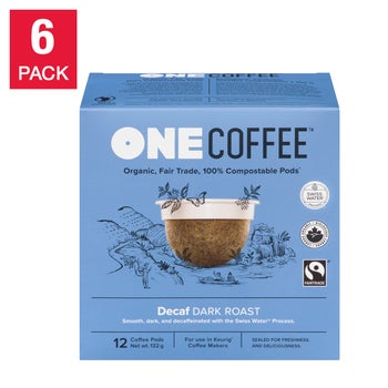 OneCoffee Organic Swiss Water Decaf Fairtrade Coffee K-Cup Pods, 72-count