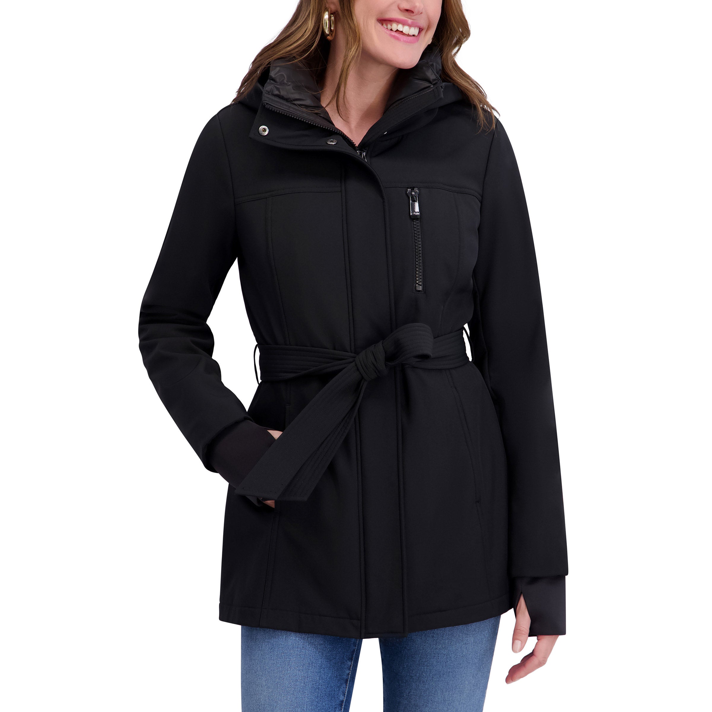 Kensie Woven Women's Softshell Belted Jacket | Costco