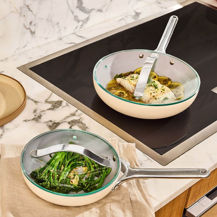 Caraway 4-piece Ceramic Fry Pans & Glass Lids Set | Costco