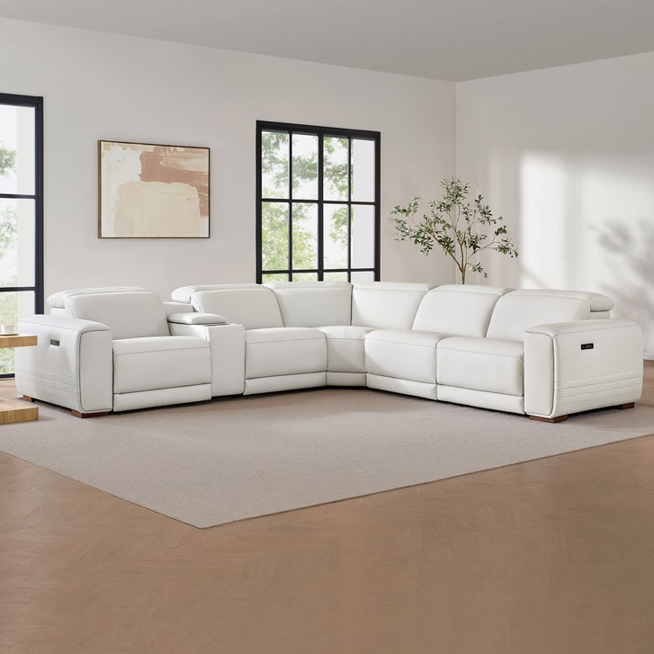 サロンチェアー ホワイト Karson Leather Power CloudZero Reclining Sectional with Power