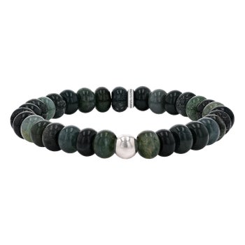 Sheryl Lowe Moss Agate 8mm Beaded Bracelet with Smooth Round