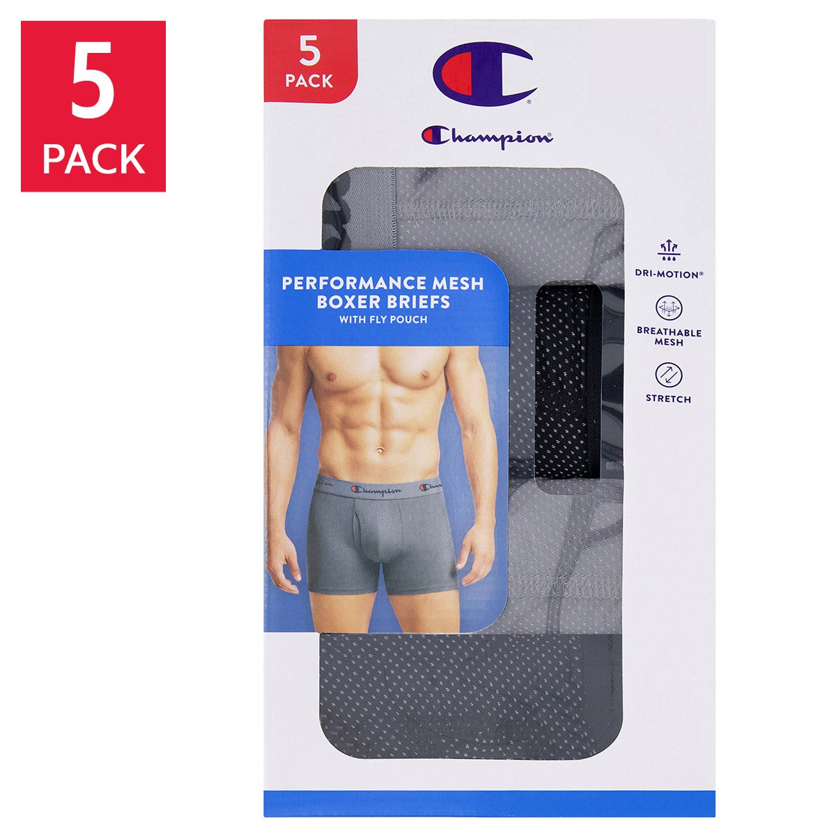 Champion Men's Performance Mesh Boxer Brief, 5-pack
