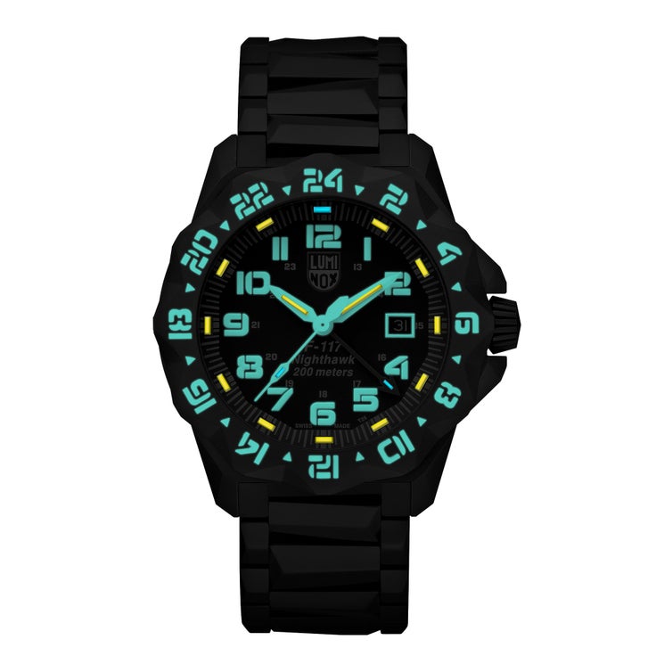 Luminox Nighthawk Black Stainless Steel Men's Quartz Watch, 44mm