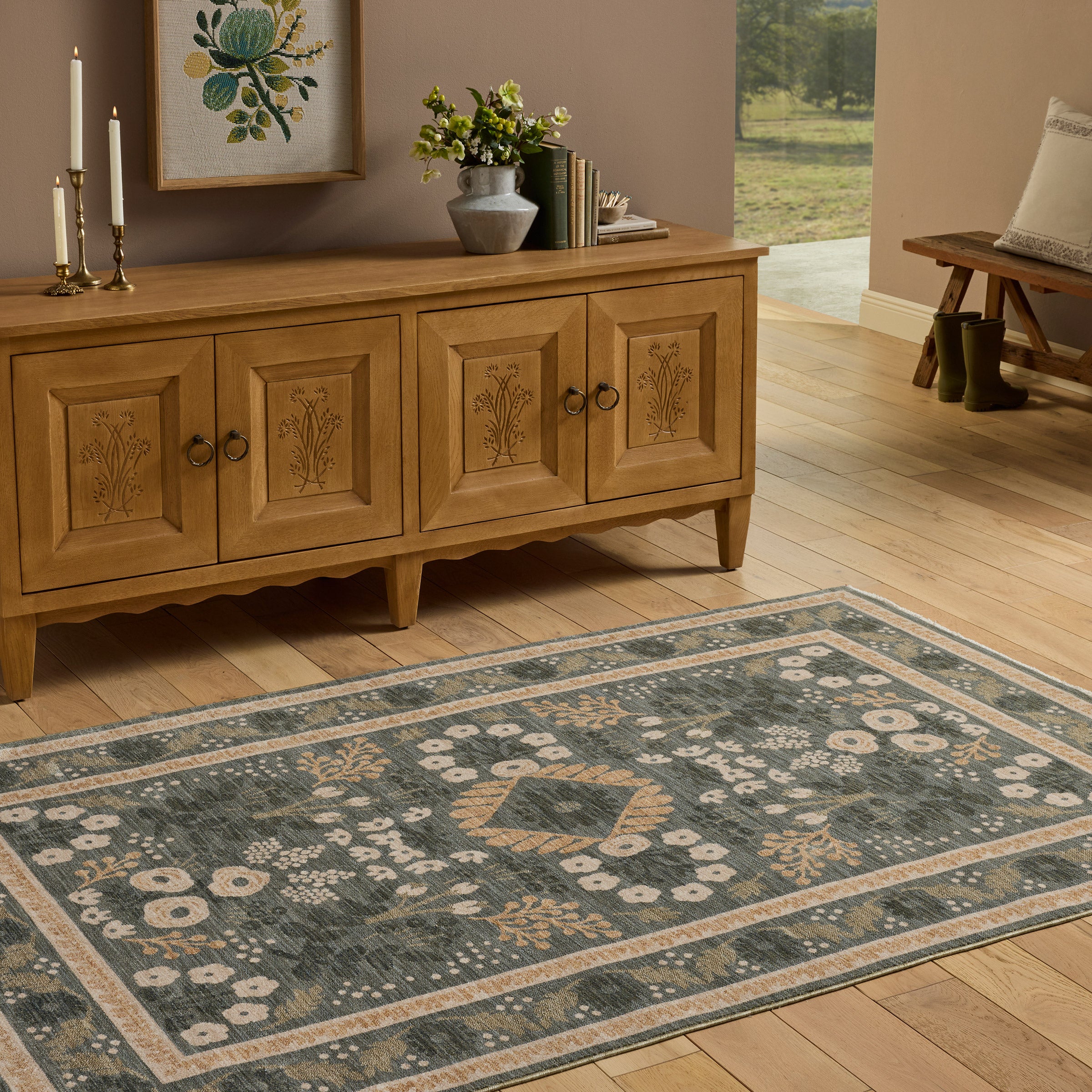 Rifle Paper Co. x Loloi Figaro Area Rug, Navy/Green, 5' x 7'11