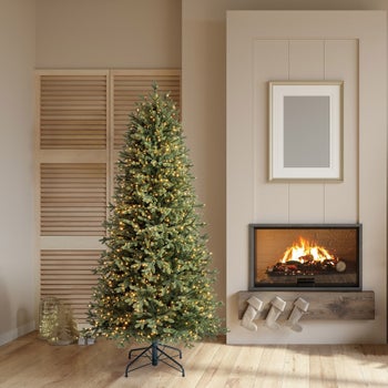 6.5ft Artificial Slim Christmas Tree, 1200 Radiant Micro LED Lights