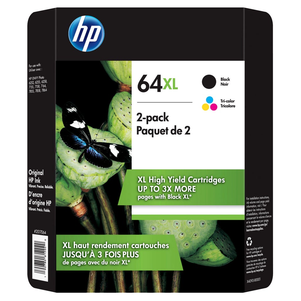 HP 64XL High Yield Ink Cartridge, Black & Tri-Color, 2-Count | Costco