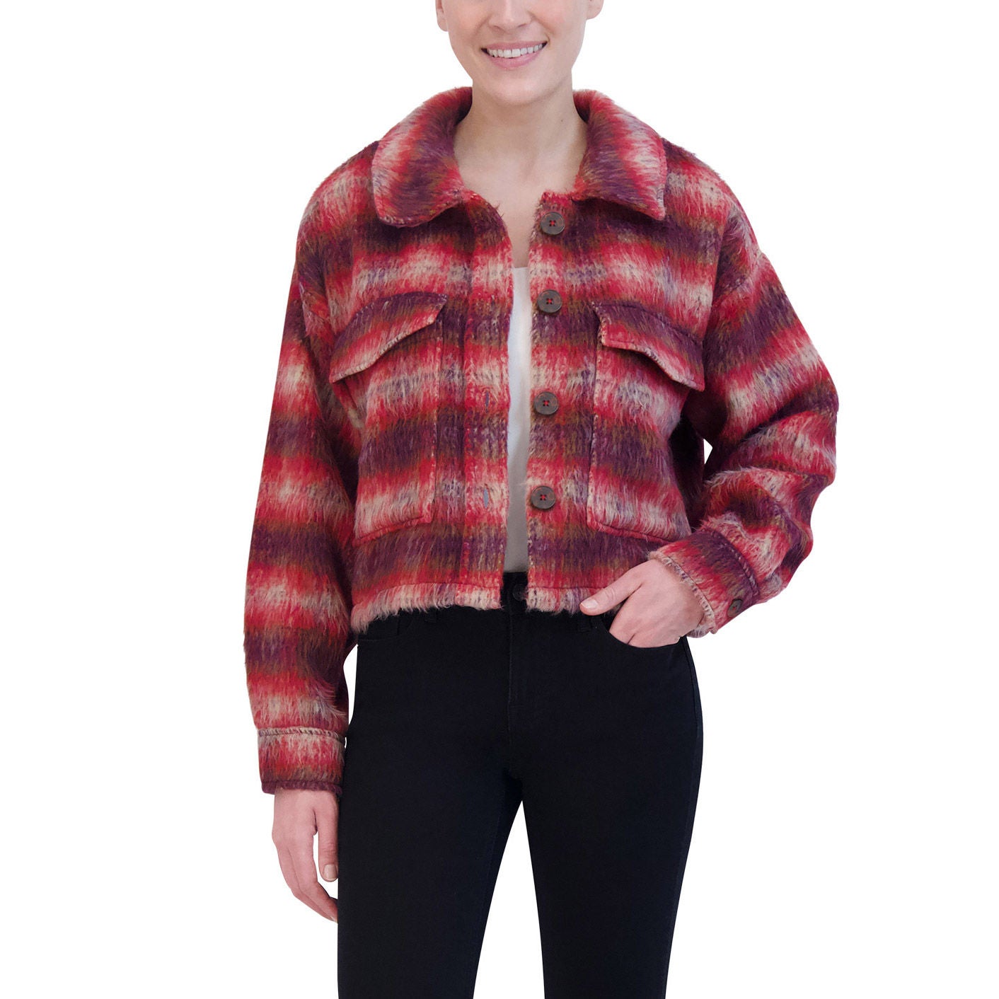 Vigoss Ladies' Brushed Plaid Crop Jacket | Costco