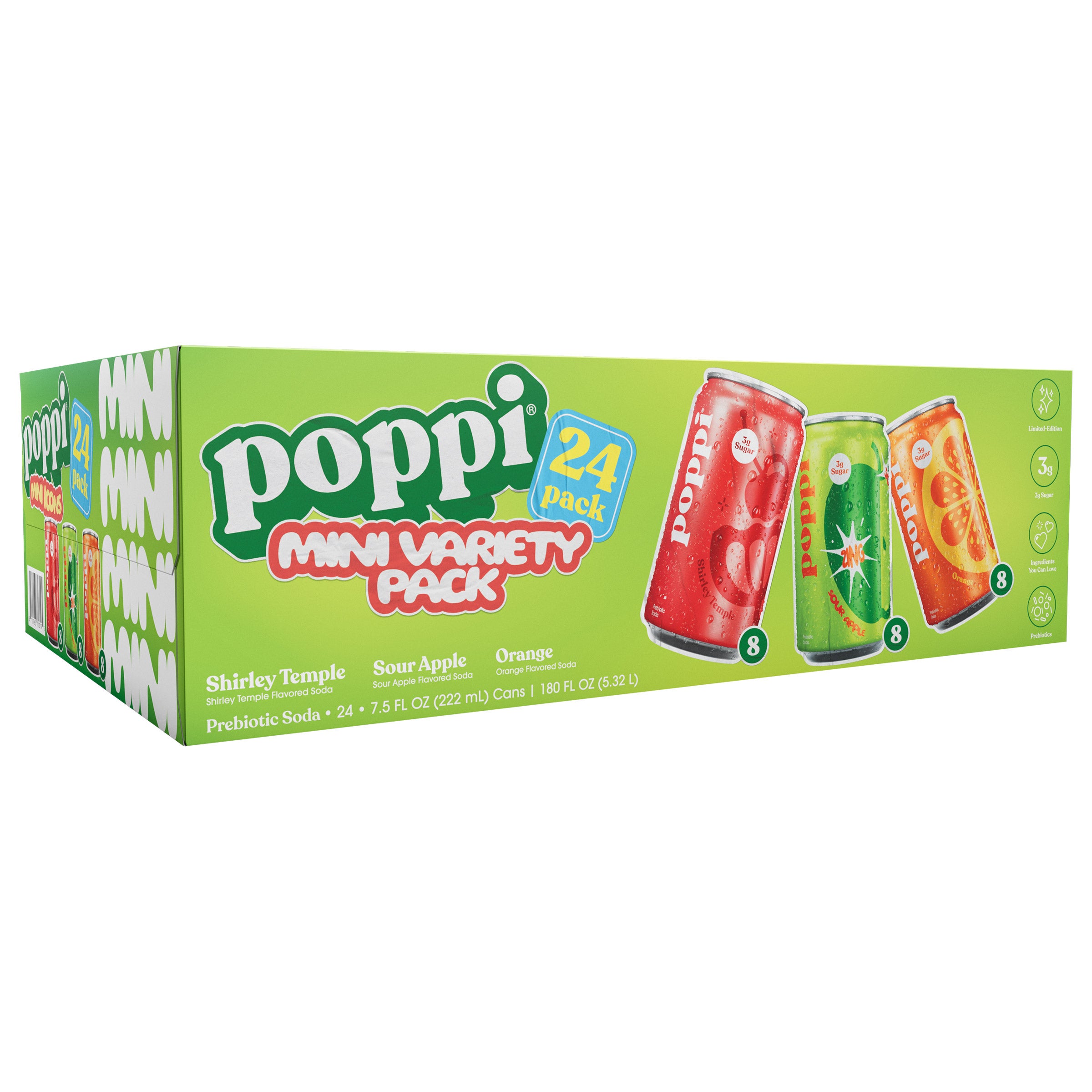 POPPI PREBIOTIC SODA MINI VARIETY 24/7.5 OUNCE CANS