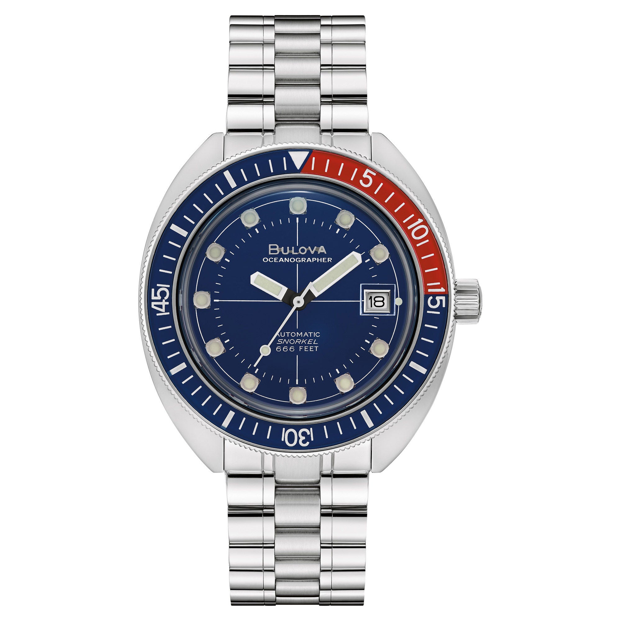 Bulova Oceanographer Stainless Steel Red Blue Bezel Men's Automatic