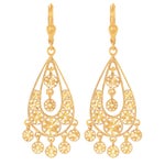 Diamond Cut Teardrop Flower Earrings in Yellow Gold