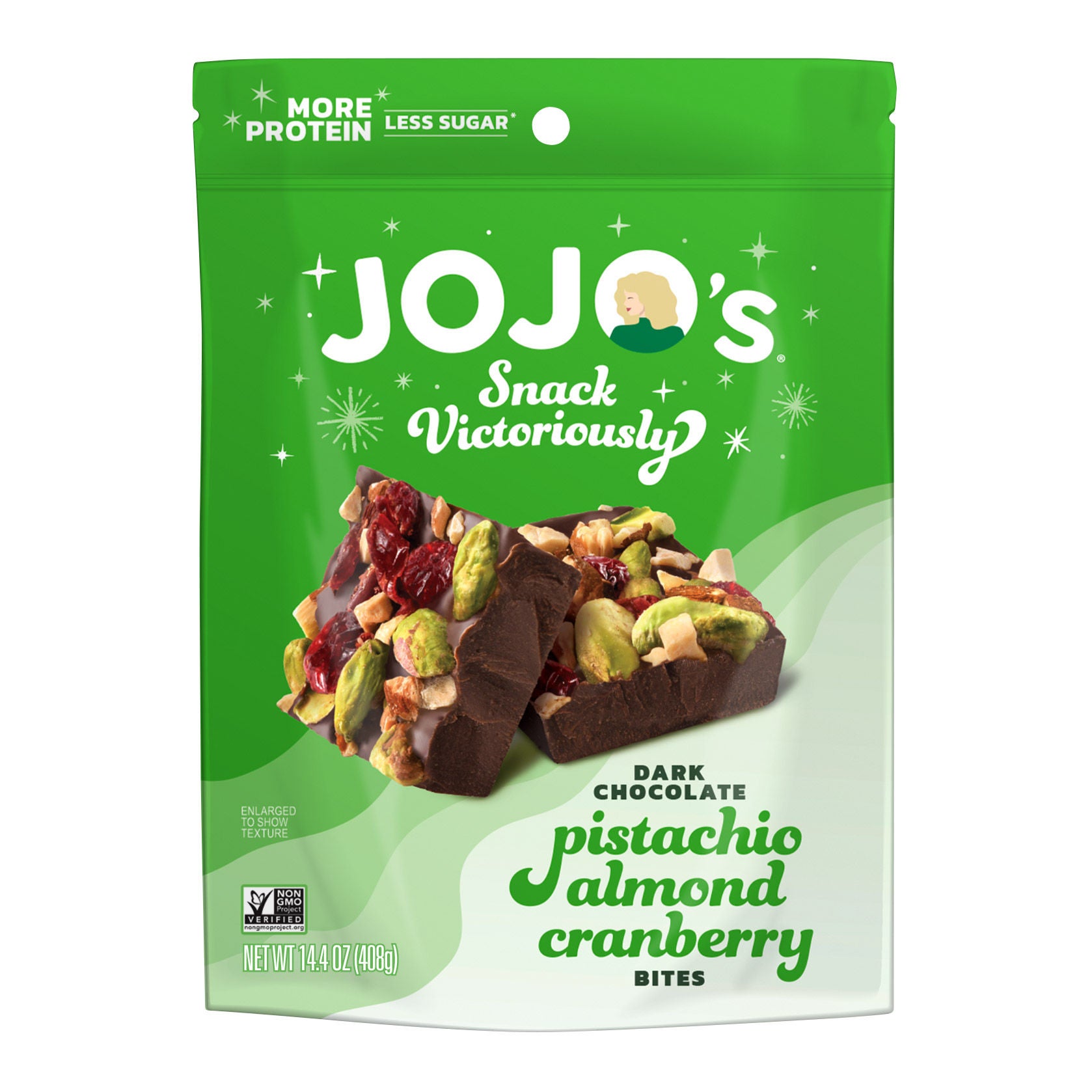 Jojo's Dark Chocolate Pistachio Almond Cranberry Bites, 14.4 oz