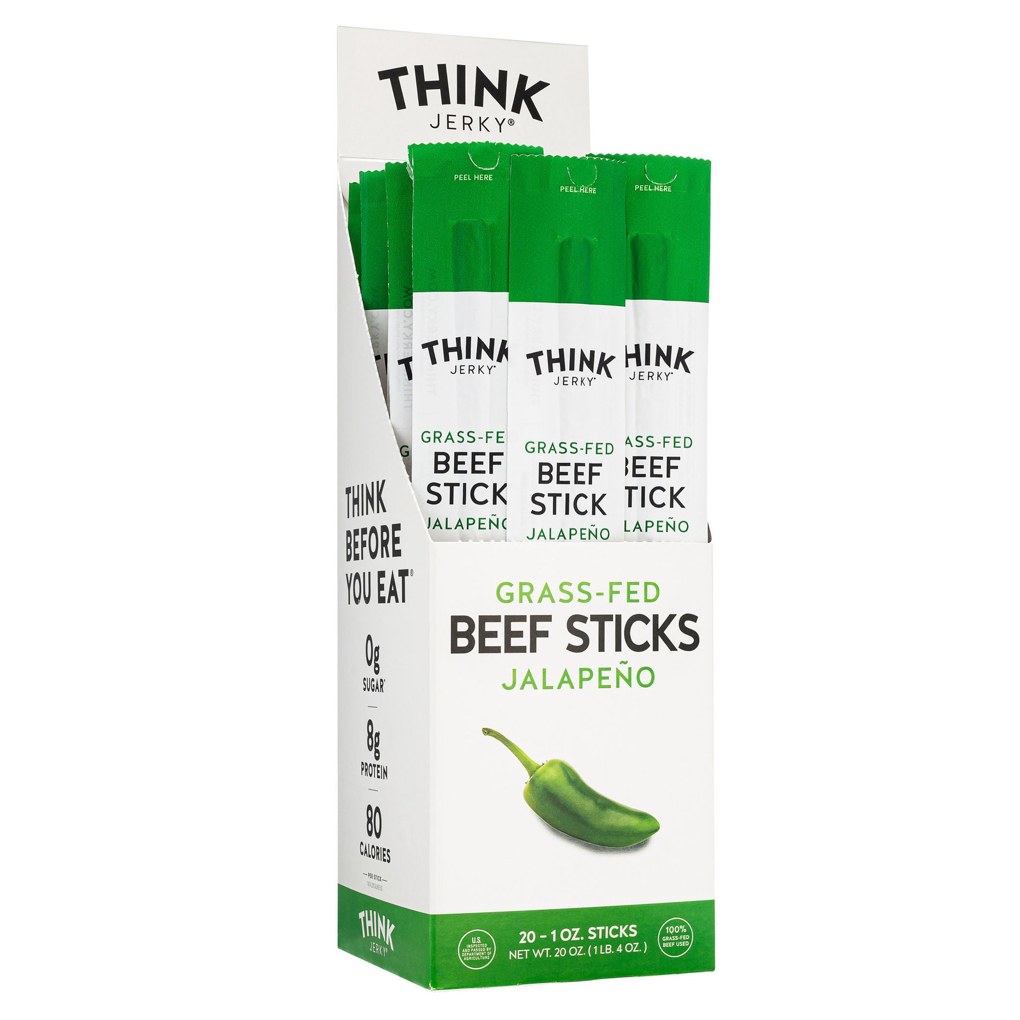 Think Jerky Grass-Fed Beef Sticks, Jalapeno, 1 oz, 20-count