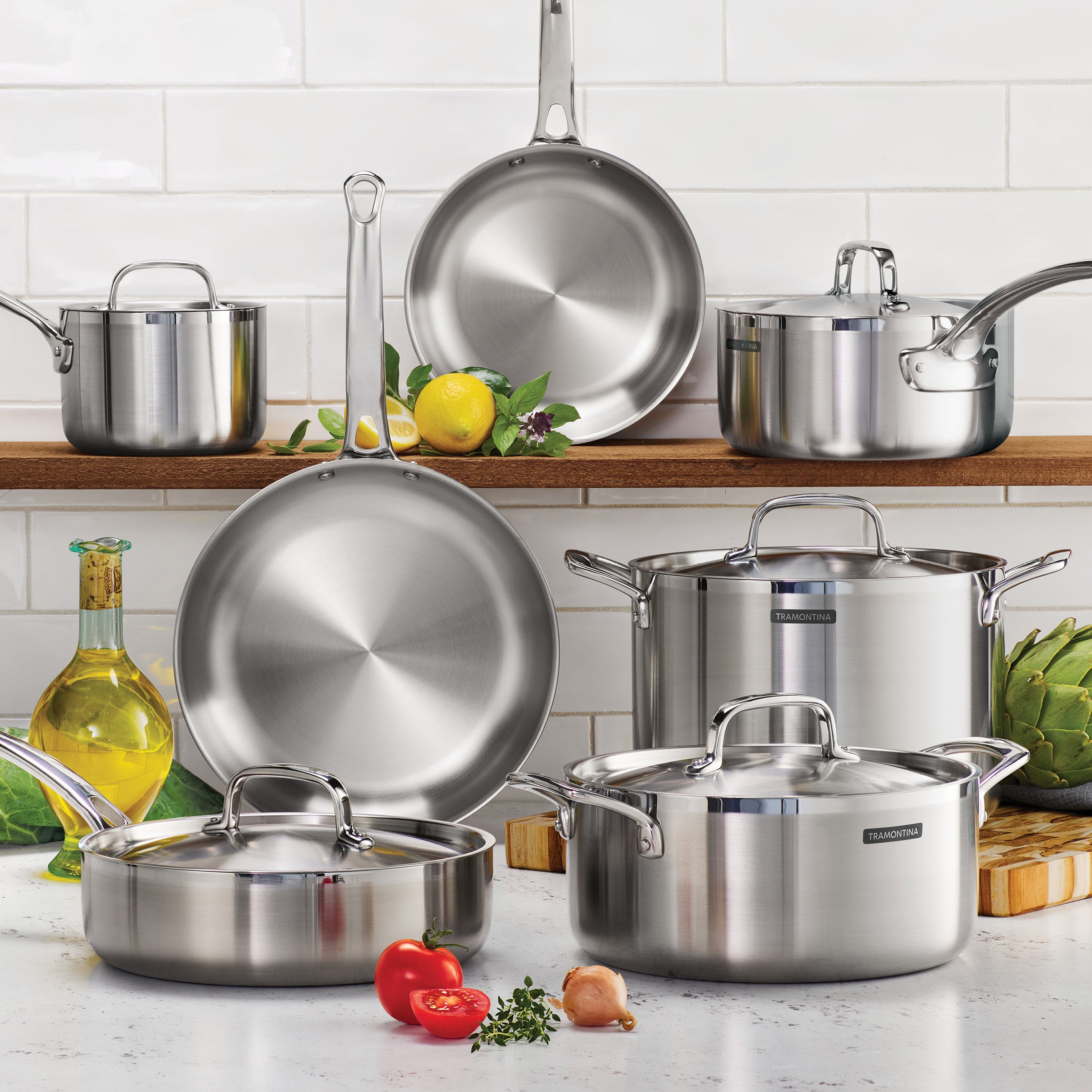 Tramontina 12-piece Tri-Ply Clad Stainless Steel Cookware Set | Costco
