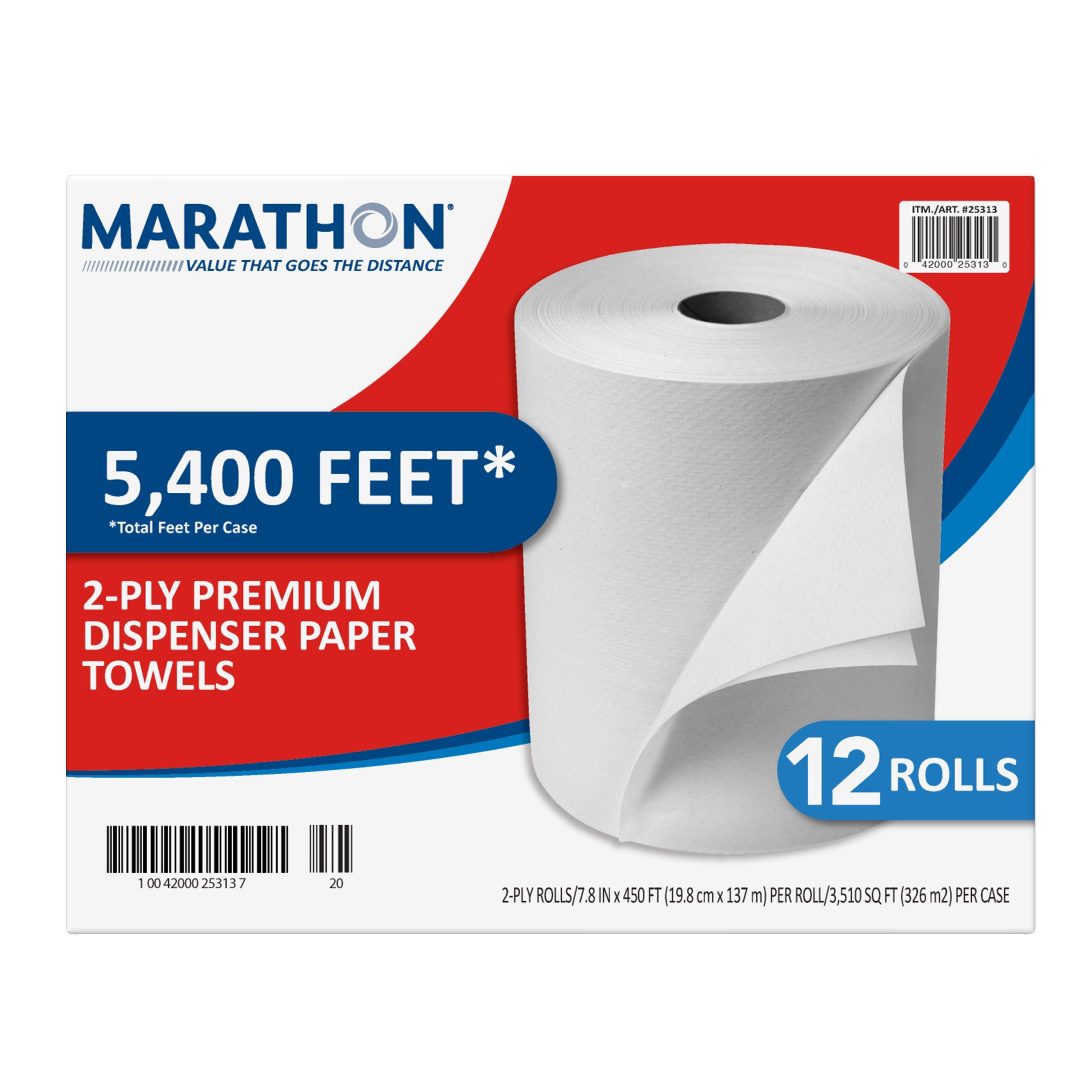 Marathon Dispenser Paper Towels, 2-Ply, 450 ft Rolls, 12-count