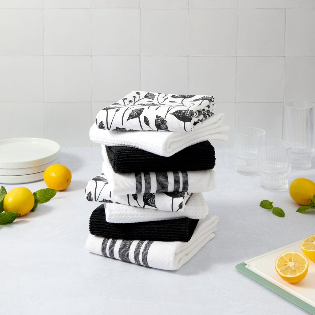 fragment Towel 白 黒 2セット 4枚入り Terry Kitchen Towels, 8-pack | Costco