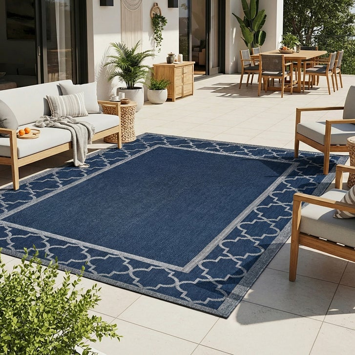 COTTHEBIGSHOE PENTAGONTOPネイビー Laguna Indoor/Outdoor Area Rug, Simeon Navy Gray, 6'6” x 9'6” | Costco