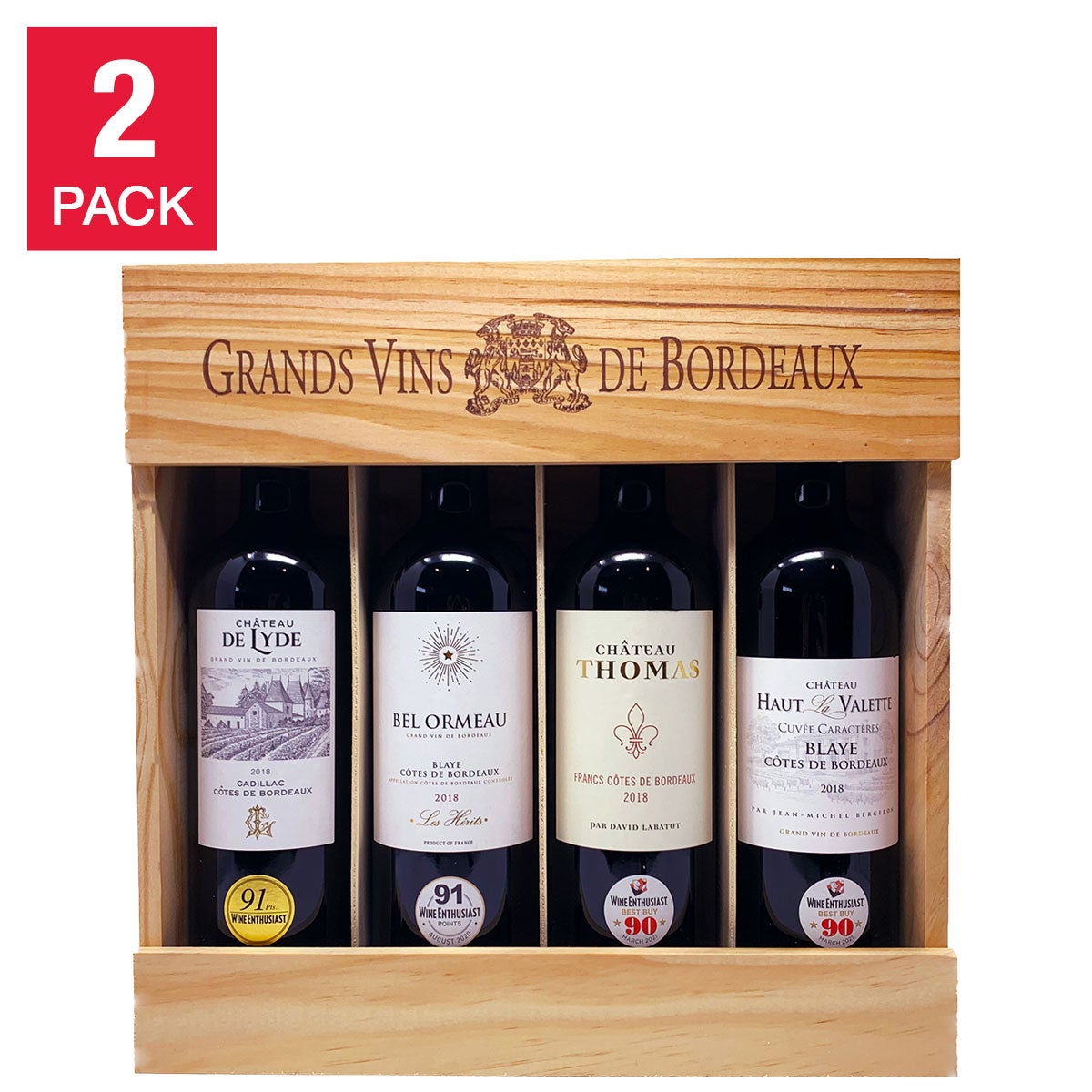 Grands Vins de Bordeaux 2018, 90 Points, 750 ml Box Set 2-Pack CA