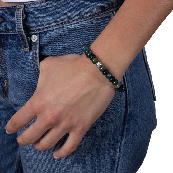 Sheryl Lowe Moss Agate 8mm Beaded Bracelet with Smooth Round