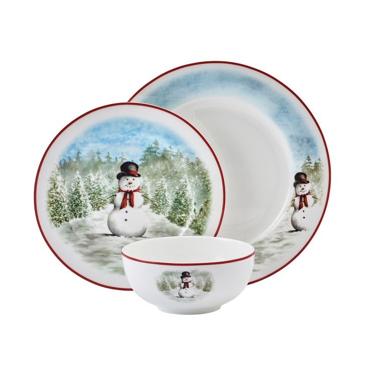 Mikasa Snowman Enchantment 12-Piece Bone China Dinnerware Set | Costco