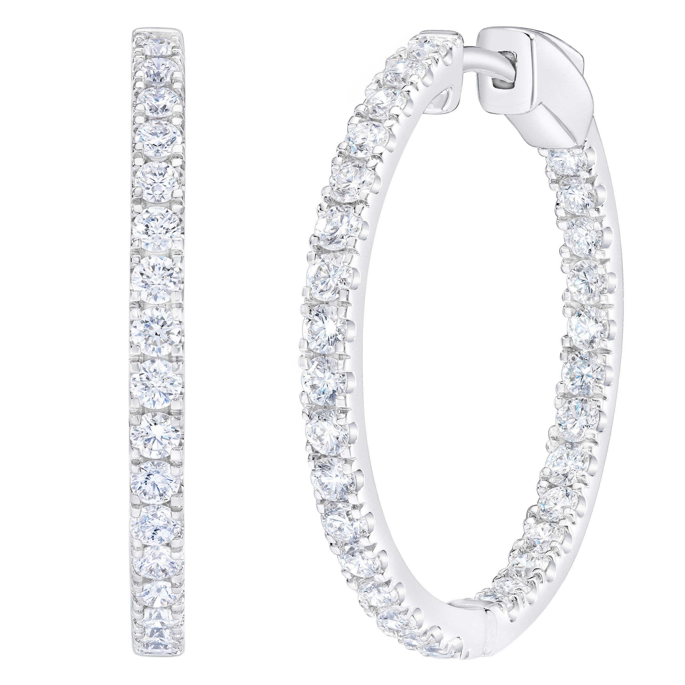 Round Brilliant 1.50 ctw VS2 Clarity, G Color Diamond 14kt White Gold Hoop Earrings