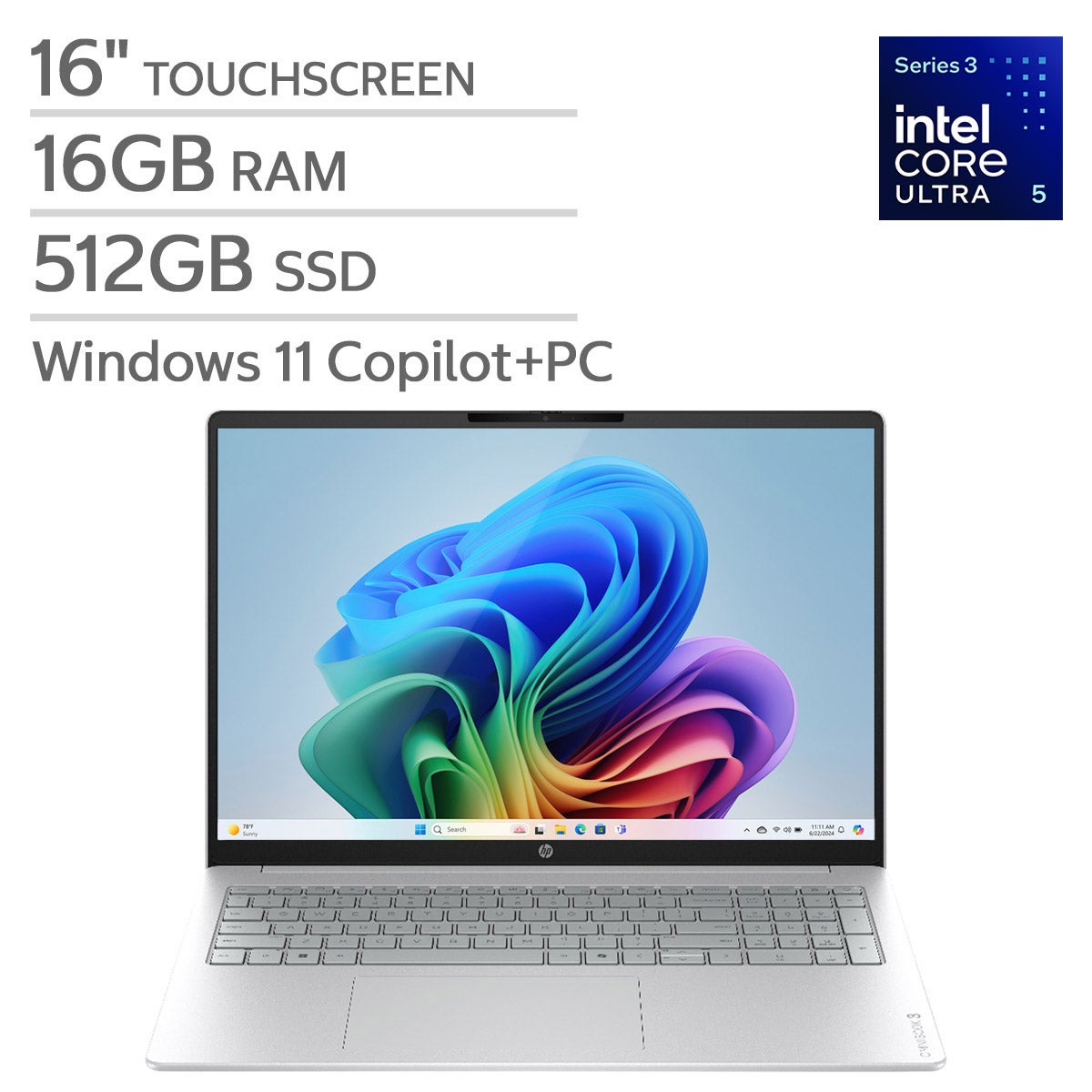 HP OmniBook 3 16" Touchscreen Laptop — Intel Core Ultra 5 Series 3
