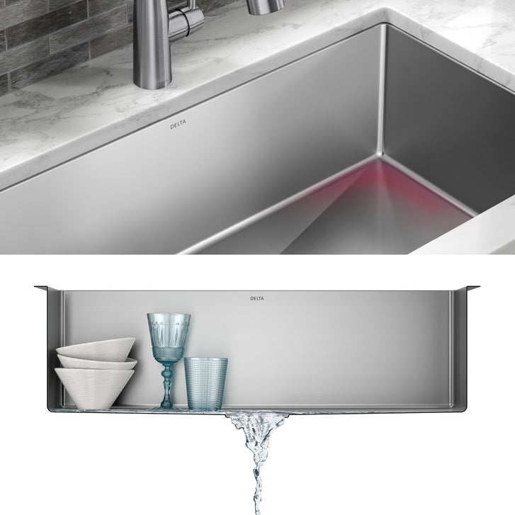 Delta Lenta 32-Inch Undermount Double Bowl Kitchen Sink – 16 Gauge Stainless Steel With Accessories