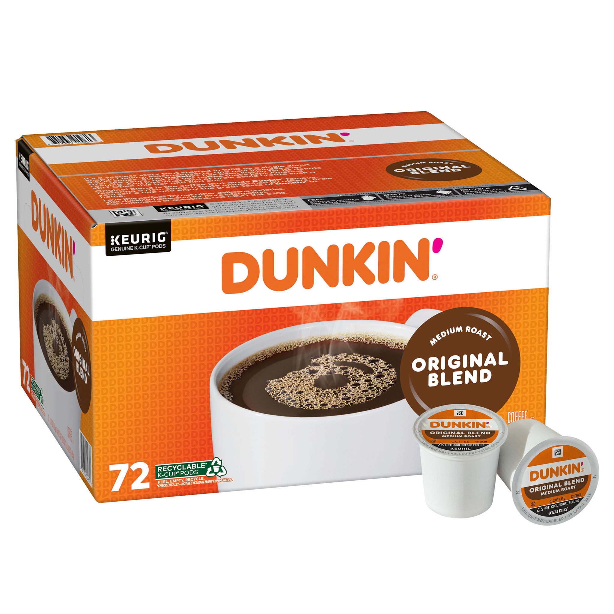 Dunkin' Original Blend Coffee, Medium Roast, Keurig K-Cup Pods, 72