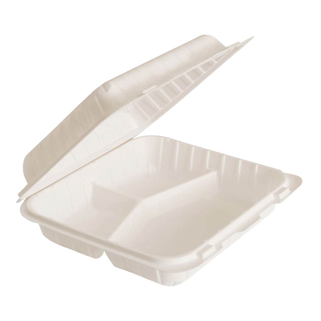 Resto hinged 3-compartment MFPP food containers