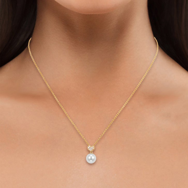 Freshwater Cultured 8-8.5mm Pearl & Diamond 14kt Yellow Gold