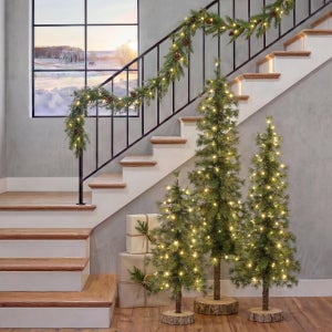 Alpine Trees with LED Lights, 3-Piece Set
