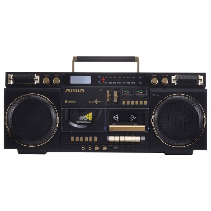 レアなカラオケコンボ AIWA XG-K370 Aiwa Backtrack Retro Boombox with Bluetooth, Black and Gold | Costco