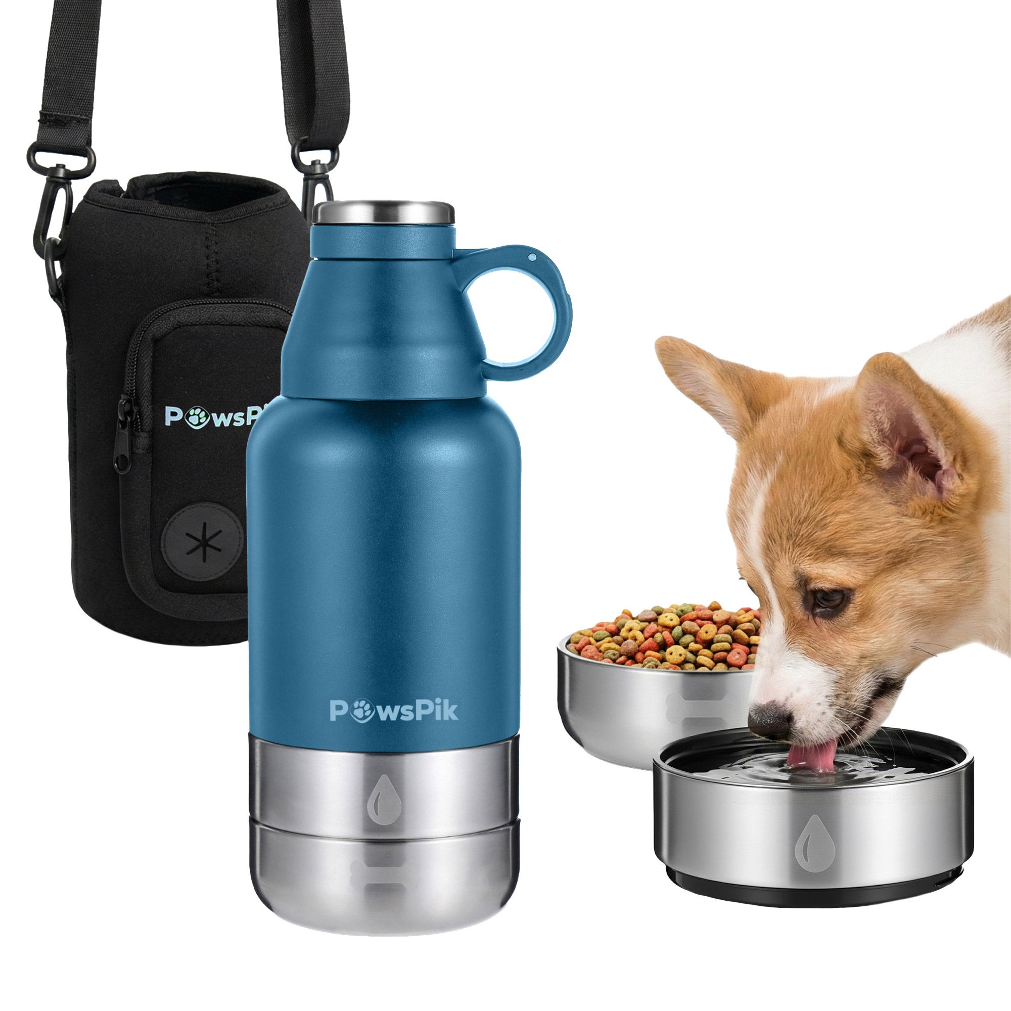 PawsPik Travel 3-in-1 Dog Water Bottle & Bowl with Travel Carrier
