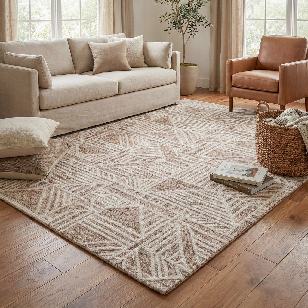Obeetee Malia Hand Tufted Wool Area Rug, Enigma Beige, 7'6” x 9'6