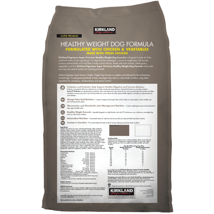 l carnitine costco canada Kirkland Signature Super Premium Healthy Weight Dog Formula, Chicken & Vegetable, 40 lbs